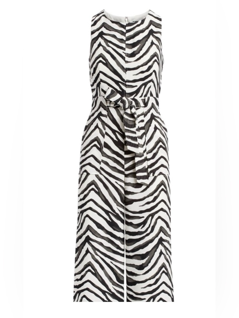 Banana Republic Sleeveless Zebra Print Wide Leg Cropped Jumpsuit 10 Black White - Picture 13 of 13